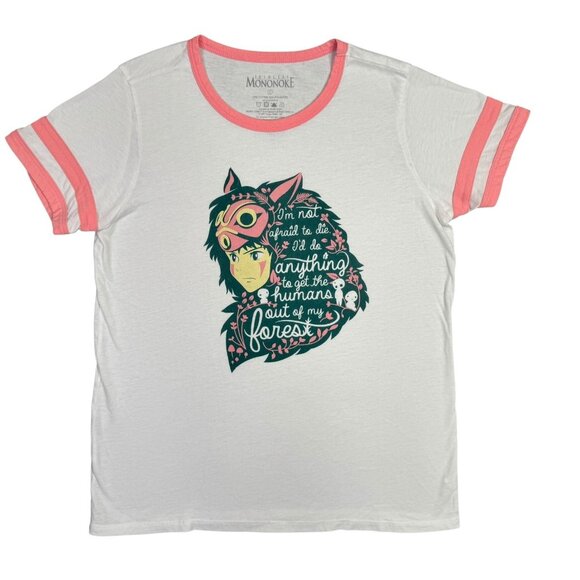 Princess Mononoke T Shirt Womens Large White Pink Ringer Tee Anime Graphic L - Picture 1 of 7